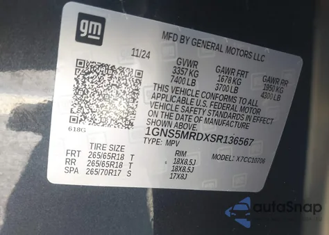 2025 Chevrolet Tahoe 2Wd Ls from USA, damaged, VIN 1GNS5MRDXSR136567